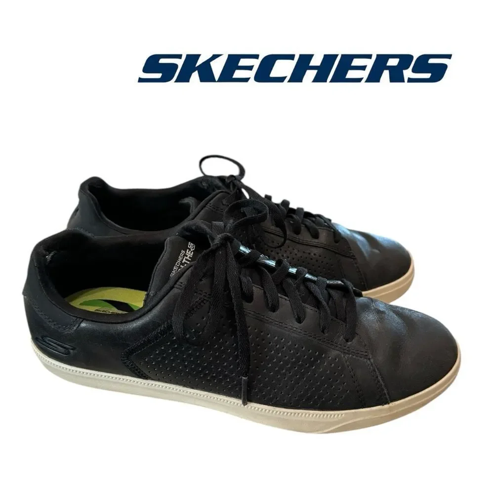 Skechers Men's Goga Max Black Leather Lace-up Sneakers 11